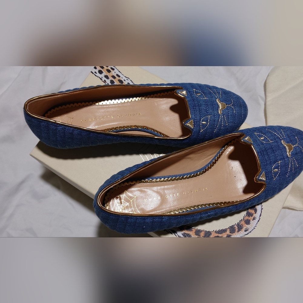 Charlotte Olympia Denim Embroidered Accent Ballet Flats - Picture 5 of 10